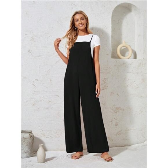 Solid Wide Leg Cami Jumpsuit Without Tee